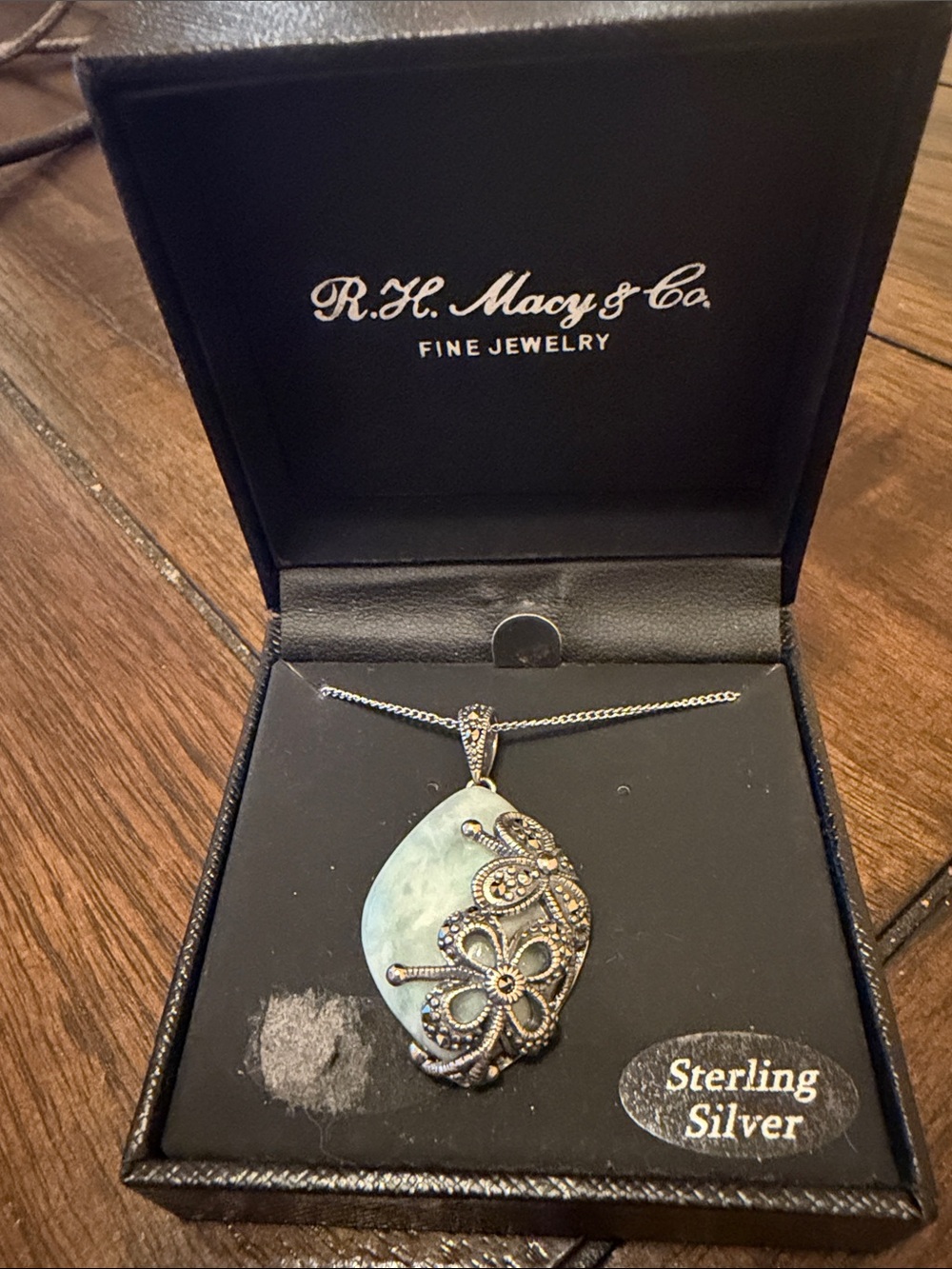 Sterling Silver Marcasite Jade Pendant Necklace